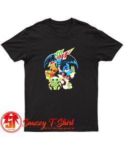 Baby Yoda Groot Stitch Toothless hugging Mtn Dew T Shirt