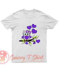 Cute Owl Shirt Owl Pink Bow On The Branch Blue Heart T Shirt