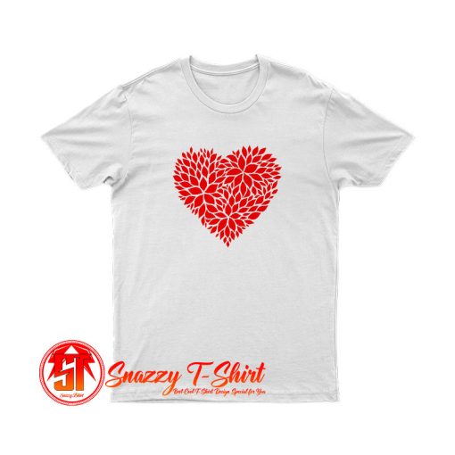 Red Floral Pattern Heart T Shirt