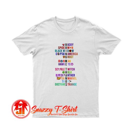 The Avengers Characters Name White T Shirt