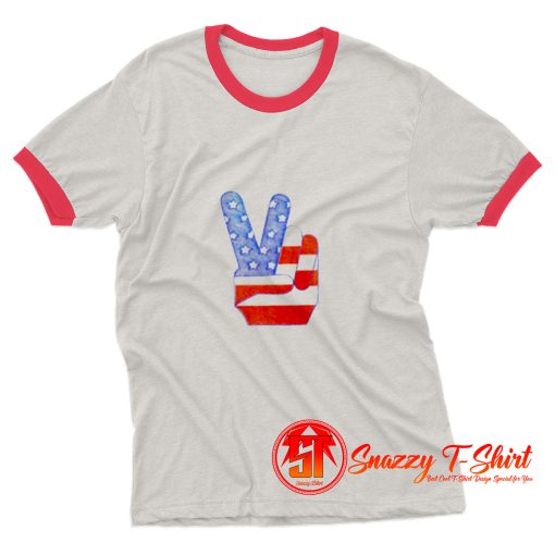 1960s PEACE FINGERS Classic 60s Ringer Tee