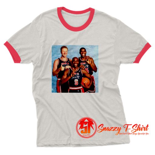 1992 Olympic Dream Team Larry Bird Michael Jordan Ervin Magic Johnson Ringer Tee