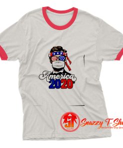 2020 America USA Abraham Lincoln w Mask Keep Distance Ringer Tee