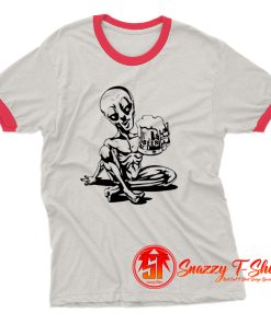 Alien Drinking Beer Ringer Tee