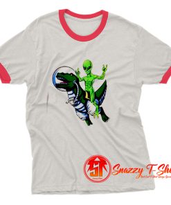 Alien Riding T Rex Ringer Tee