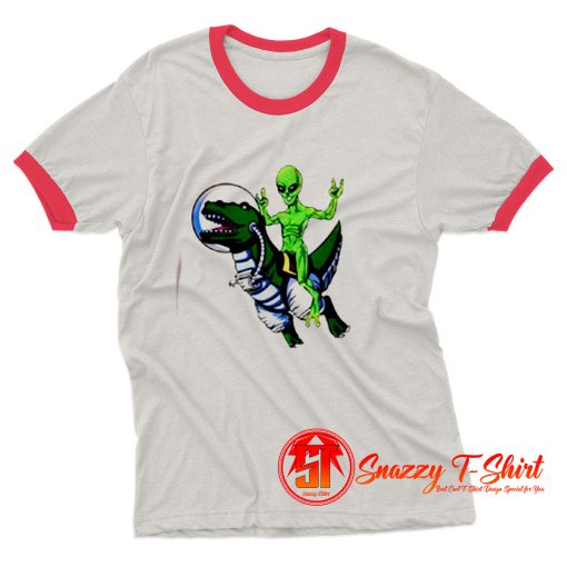 Alien Riding T Rex Ringer Tee