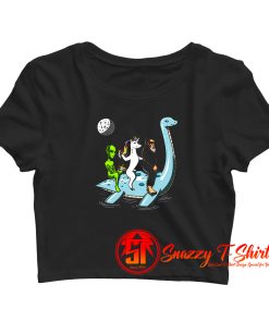 Alien Unicorn Bigfoot Riding Loch Ness Monster Crop Top Shirt