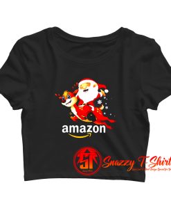 Amazon Santa Claus Riding Reindeer Christmas Crop Top Shirt