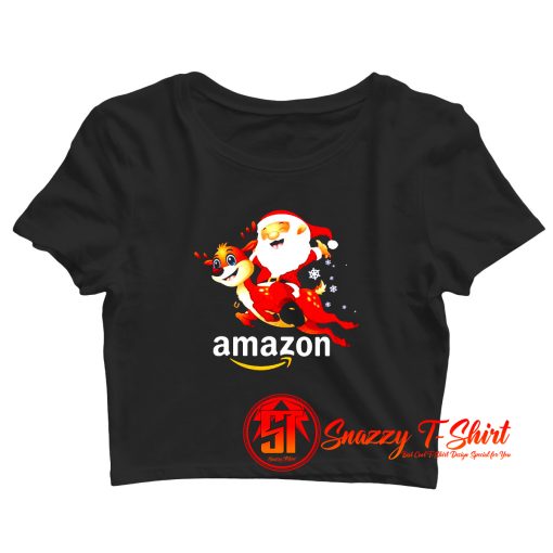 Amazon Santa Claus Riding Reindeer Christmas Crop Top Shirt