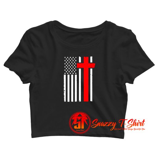 American Flag Christian Cross USA Flag Crop Top Shirt