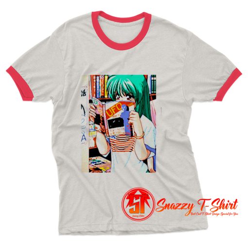 Anime Girl Aesthetic Waifu Kawaii Vaporwave Game Art Pixelart 8bit Hot Sexy Manga Japan Japanese Ringer Tee