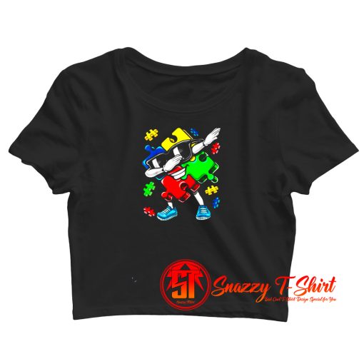 Autism Awareness Dabbing Puzzle Piece Crop Top Shirt