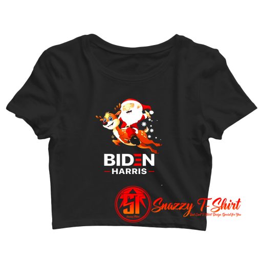 BIDEN HARRIS Santa Claus riding Reindeer Christmas Crop Top Shirt