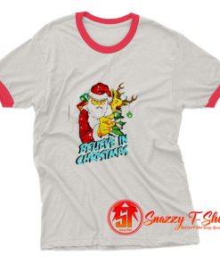 Believe In Christmas Bad Santa Claus Ringer Tee