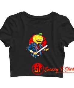 Biker Pumpkin Cool Halloween Crop Top Shirt