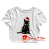 Black Cat Christmas Light Crop Top Shirt