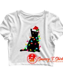 Black Cat Christmas Light Crop Top Shirt