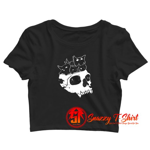 Black Cats In Skull Crop Top Shirt