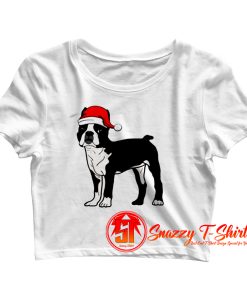 Boston Terrier In Santa Hat Christmas Crop Top Shirt