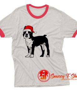 Boston Terrier In Santa Hat Christmas Ringer Tee