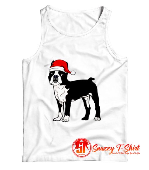 Boston Terrier In Santa Hat Christmas Tank Top