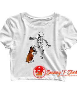 Boxer Dog Biting Skeleton Crop Top Shirt