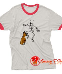 Boxer Dog Biting Skeleton Ringer Tee