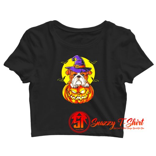 Bulldog Witch Pumpkin Halloween Crop Top Shirt