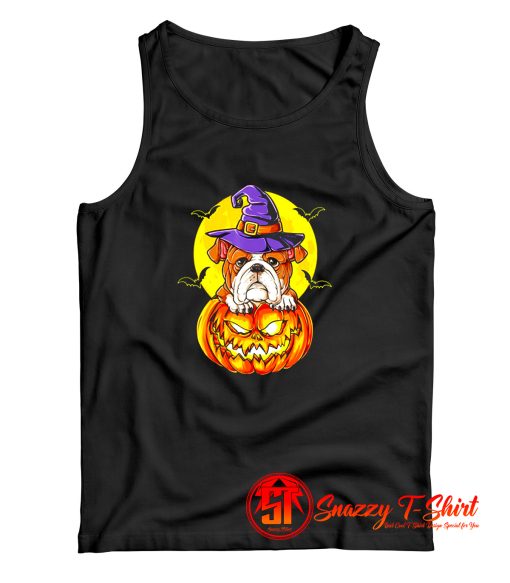 Bulldog Witch Pumpkin Halloween Tank Top