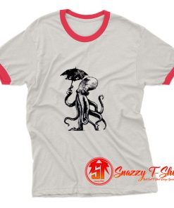 CTHULHU Walking Octopus in the Rain Ringer Tee