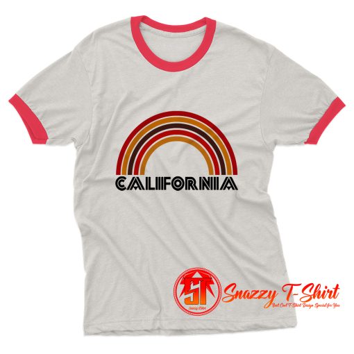 California Flocked Rainbow Ringer Tee