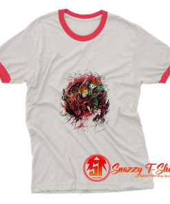 Calvin and Hobbes on a Red Dragon Ringer Tee