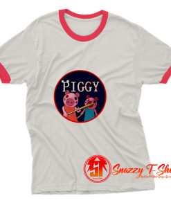 Cartoon Horror Piggy Adult Ringer Tee