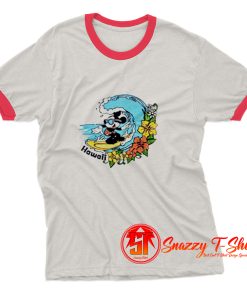 Cartoon Vintage Mickey Mouse Surfing Hawaii Ringer Tee