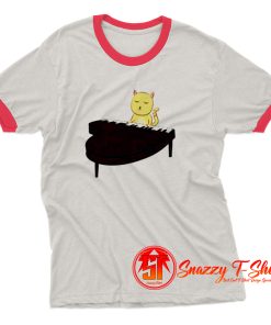 Cat Playing Piano Ringer Tee