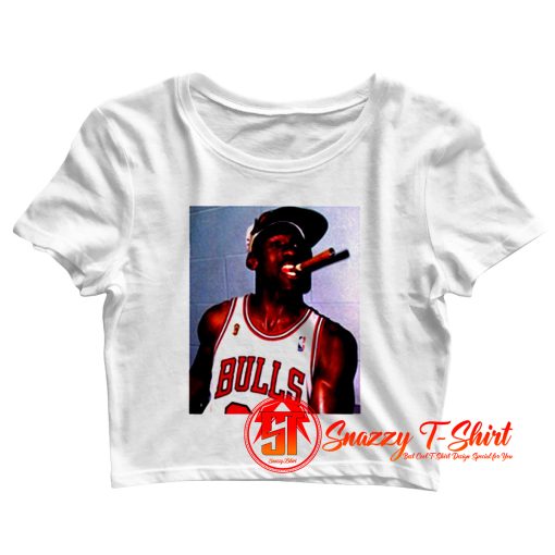 Chicago Bulls Championship Michael Jordan Smoking A Cigar Crop Top Shirt