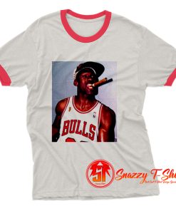 Chicago Bulls Championship Michael Jordan Smoking A Cigar Ringer Tee