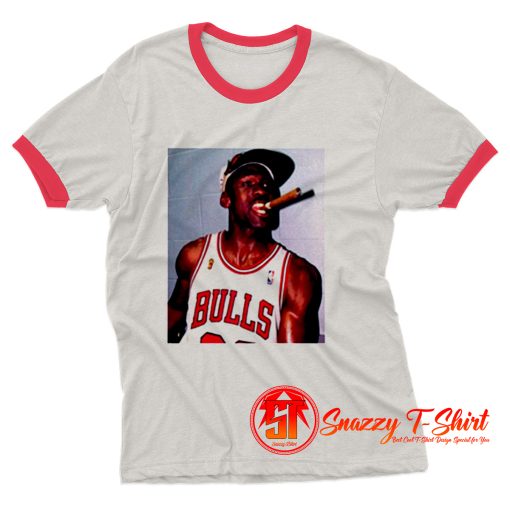 Chicago Bulls Championship Michael Jordan Smoking A Cigar Ringer Tee