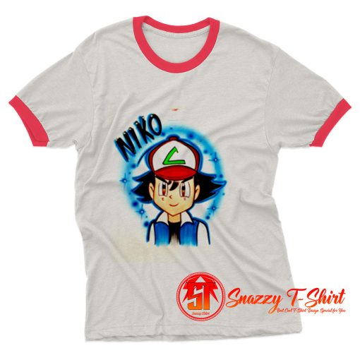 Cool Ash Ketchum Airbrushed Unisex Ringer Tee