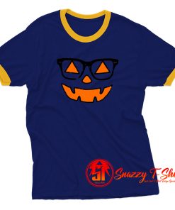 Cute Nerdy Pumpkin Girl Halloween Ringer Tee