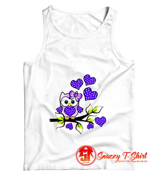 Cute Owl Shirt Owl Pink Bow On The Branch Blue Heart Tank Top