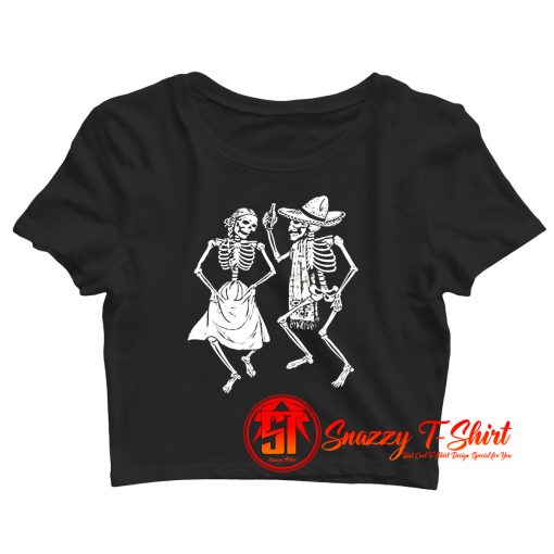 Dancing Skeletons Sugar Skull Day of the Dead Dia de los Muertos Mexican Heritage Halloween Gothic Crop Top Shirt