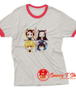 Demon Slayer Tanjiro Nezuko Zenitsu Inosuke Cute Chibi Art Ringer Tee