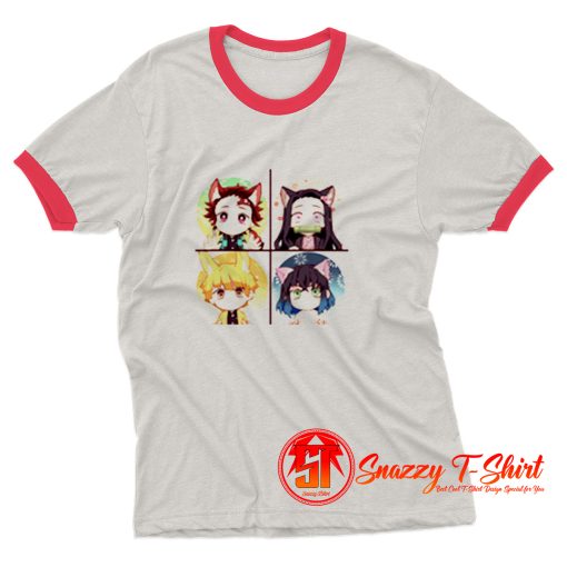 Demon Slayer Tanjiro Nezuko Zenitsu Inosuke Cute Chibi Art Ringer Tee