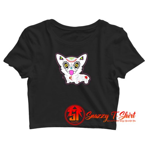 Dia De Los Muertos Sugar Skull Corgi Crop Top Shirt