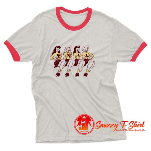 EVIL Hot Sexy Girls Cheerleader Cheer Squad Retro Pop Art Ringer Tee