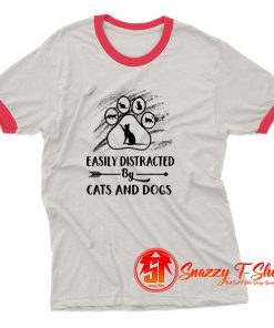 Easily Distracted By Cat And Dogs Ringer Tee