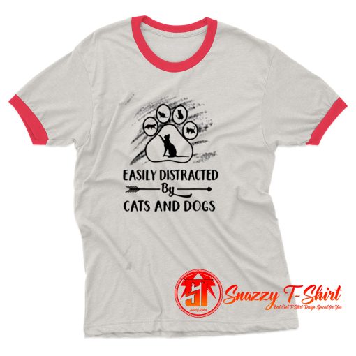 Easily Distracted By Cat And Dogs Ringer Tee