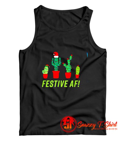 Festive AF Funny Christmas Cactus Fam with 4 Cacti Tank Top