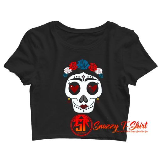 Flower Hearts Sugar Skull Crop Top Shirt